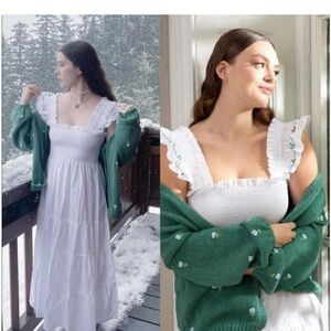 New Hill House Home The Ellie Maxi Nap Dress - White  with green embroidery